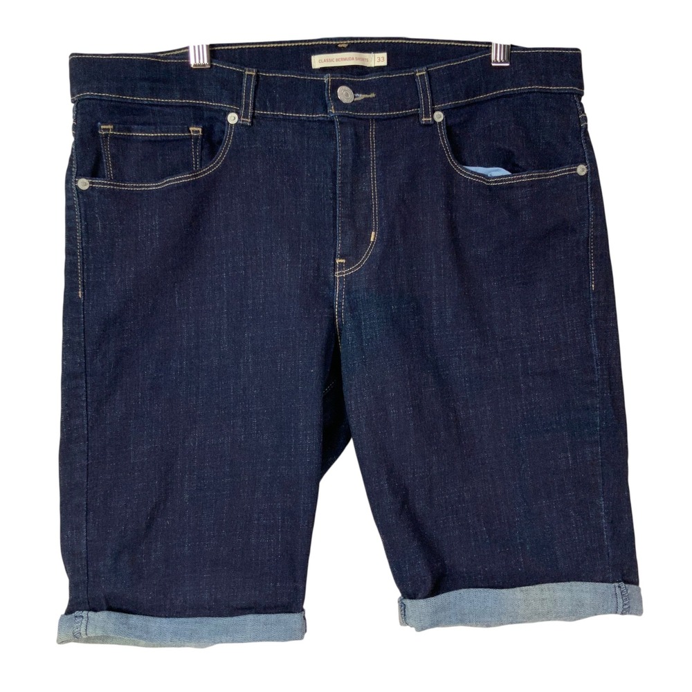 Levi's Classic Bermuda Dark Indigo Denim Shorts 36 Button Zip Fly Mid Rise Cuff